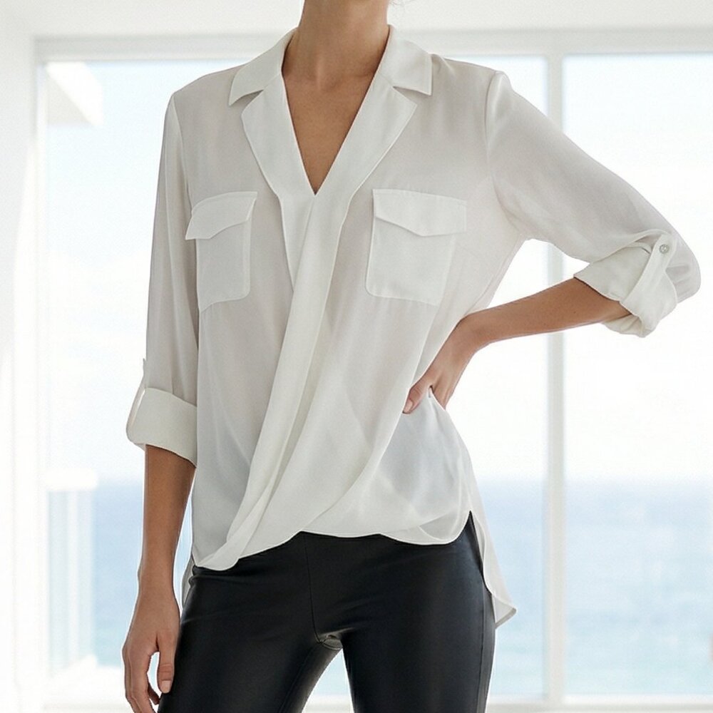 NEW $385 L'AGENCE Phoenix Surplice Silk Blouse lt.  Ivory or Cream S